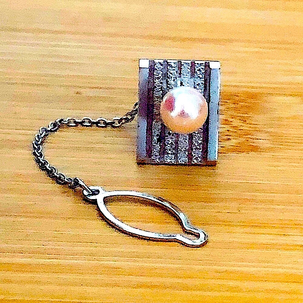 $19  Vintage Estate SILVER and White Pearl Tie Tack  Marked SILVER
